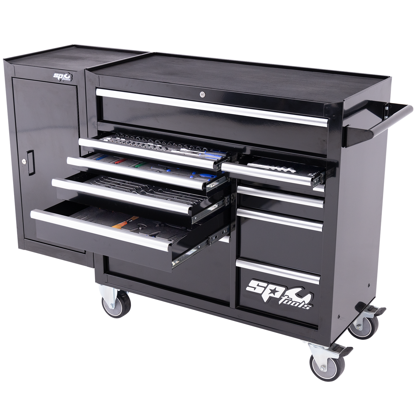 SP Tools 238Pc 11 Drawer Custom Rollcab Tool Kit W/Side Cabinet Black/Chrome +EVA Foam SP50626