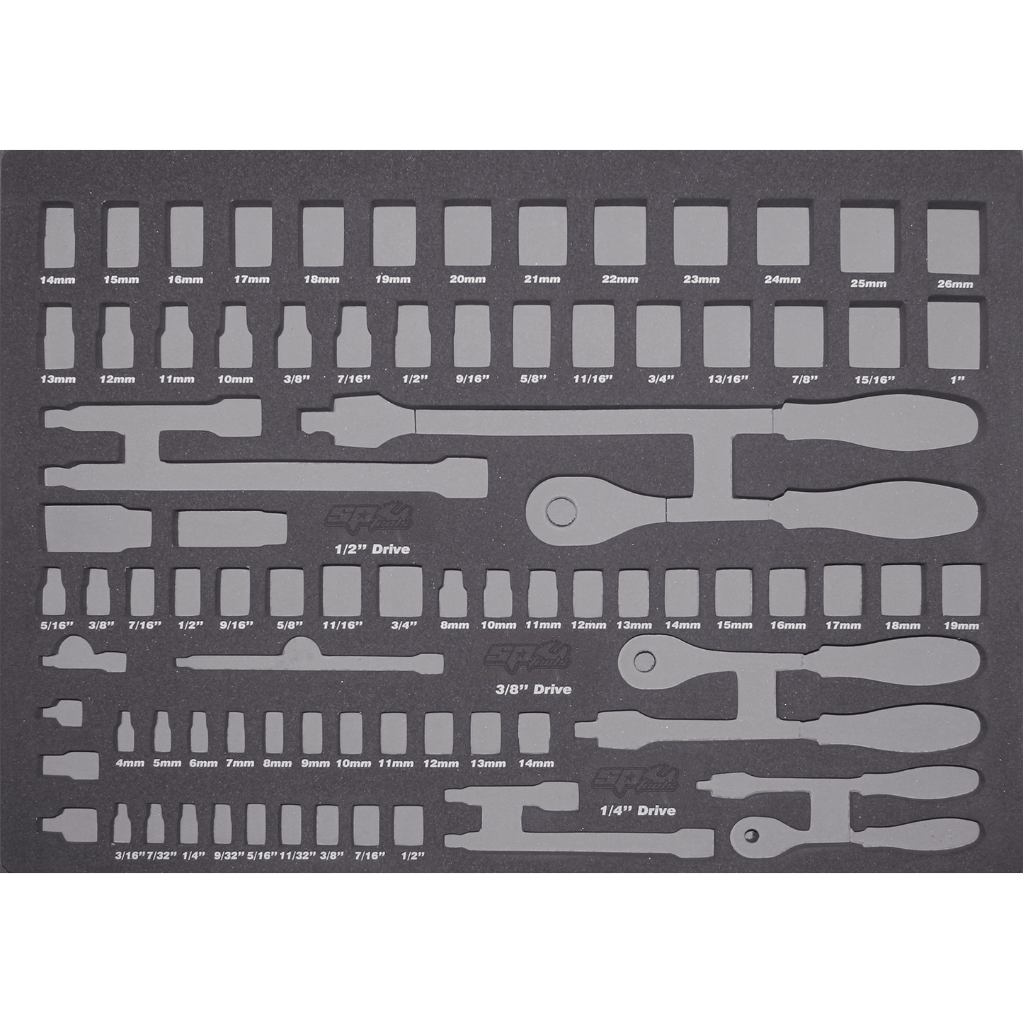 SP Tools EVA Insert Foam Tray Suits Sockets Metric/SAE & Accessories 84Pc 560x405mm SP50904