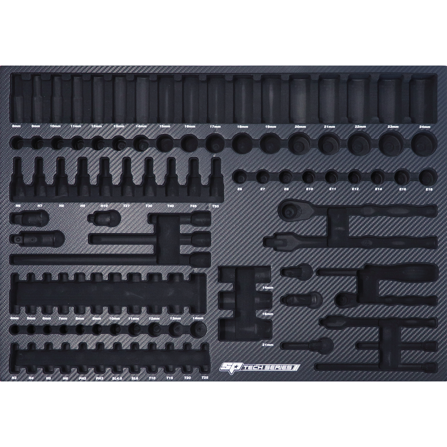 SP Tools EVA Insert Foam Tray Suits Sockets Metric & Accessories 106Pc 560x400mm SP50909