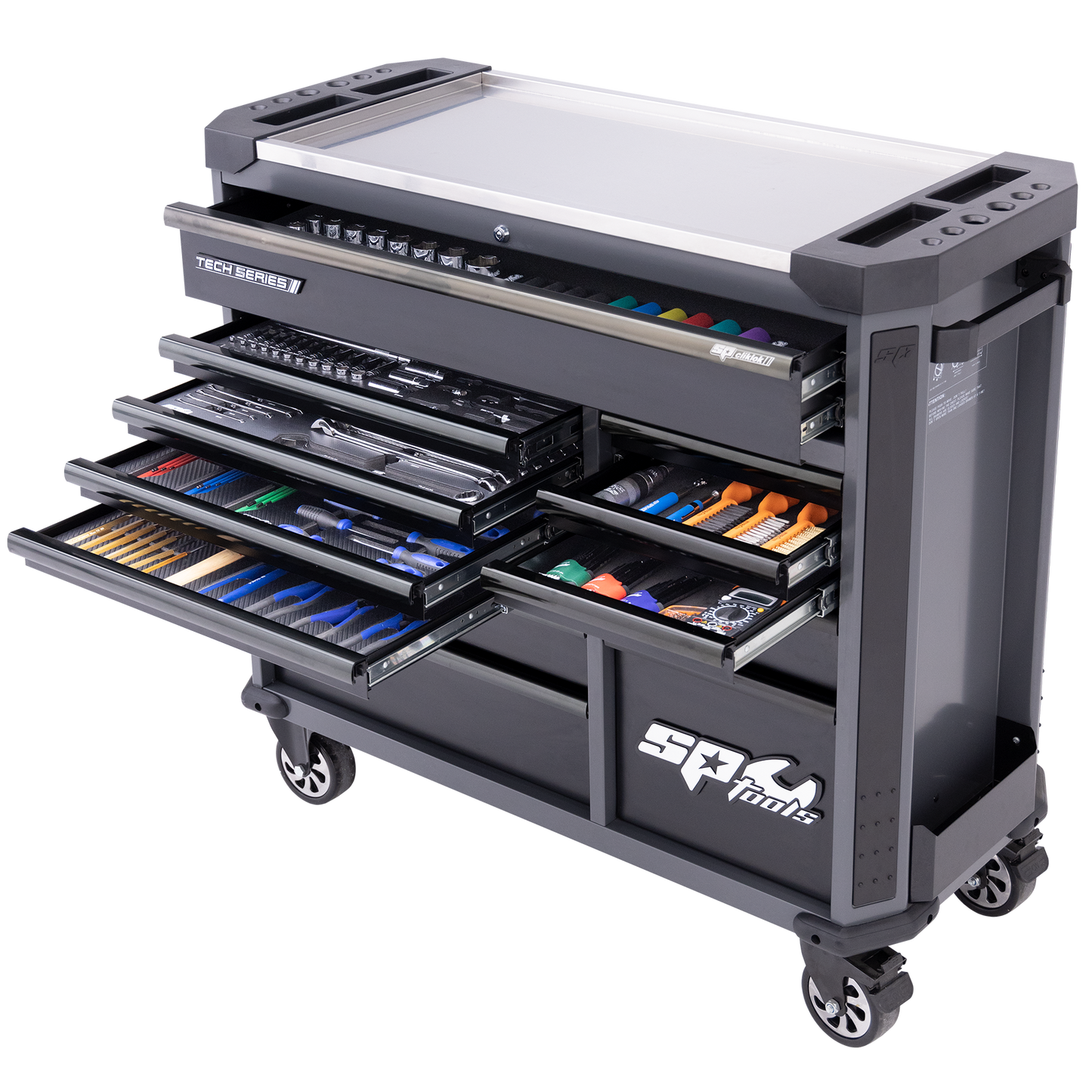 SP Tools 386Pc Tech Series Master Technician Rollcab Tool Kit Metric Diamond Black SP52635DX