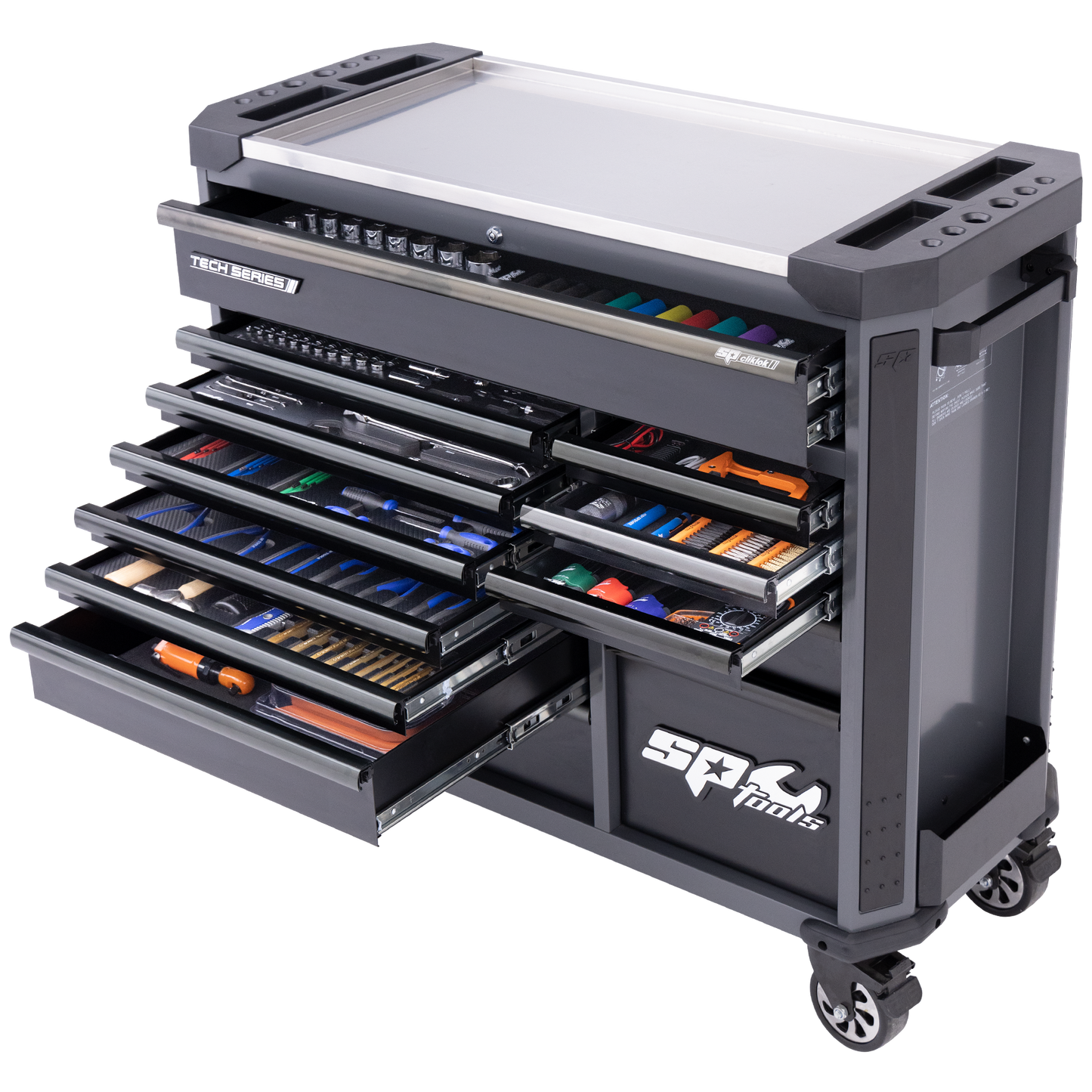 SP Tools 408Pc Tech Series Master Technician Rollcab Tool Kit Metric Diamond Black SP52665DX