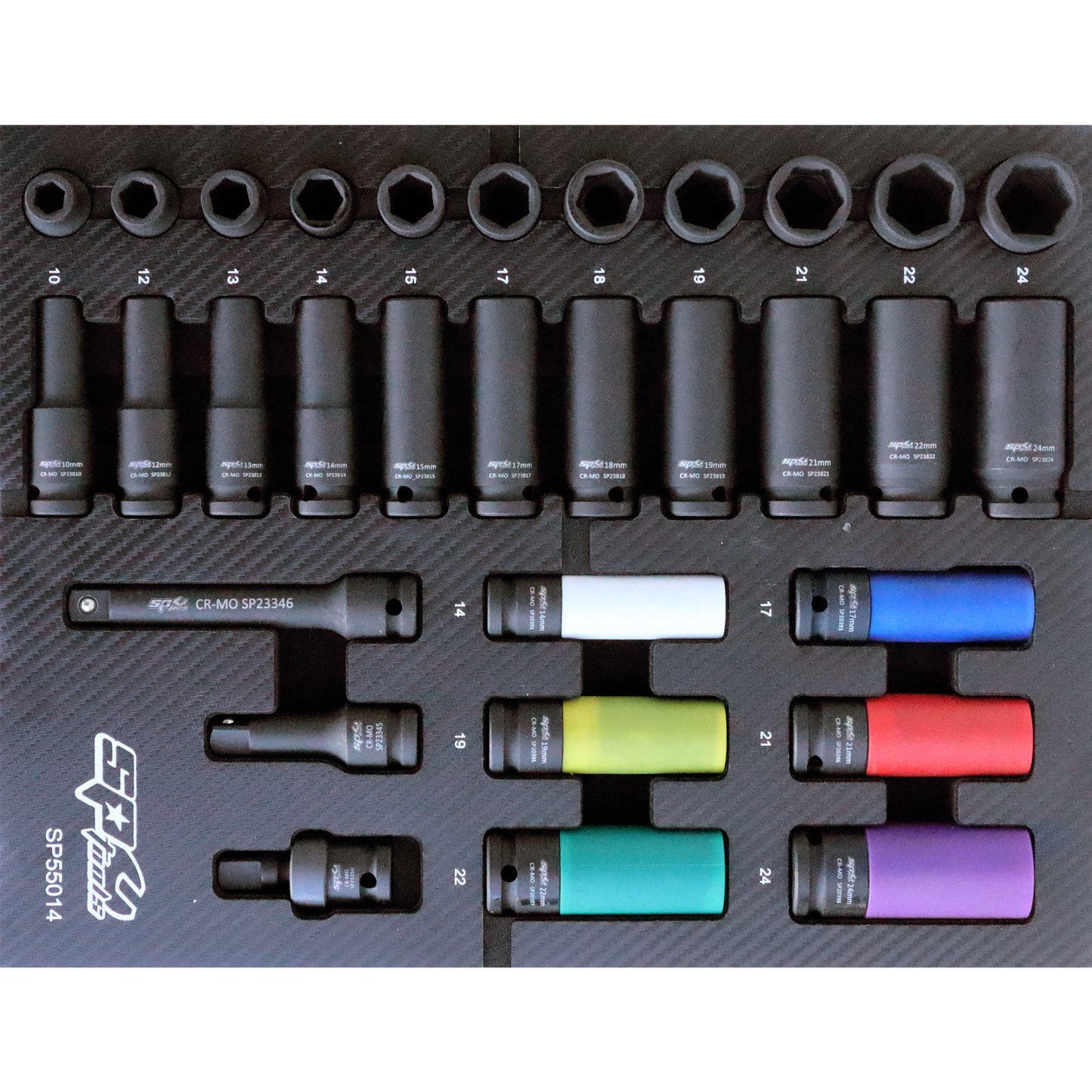 SP Tools EVA Insert Foam Tray Tool Kit 1/2in. Drive Impact Sockets & Accessories 31Pc Metric SP55023