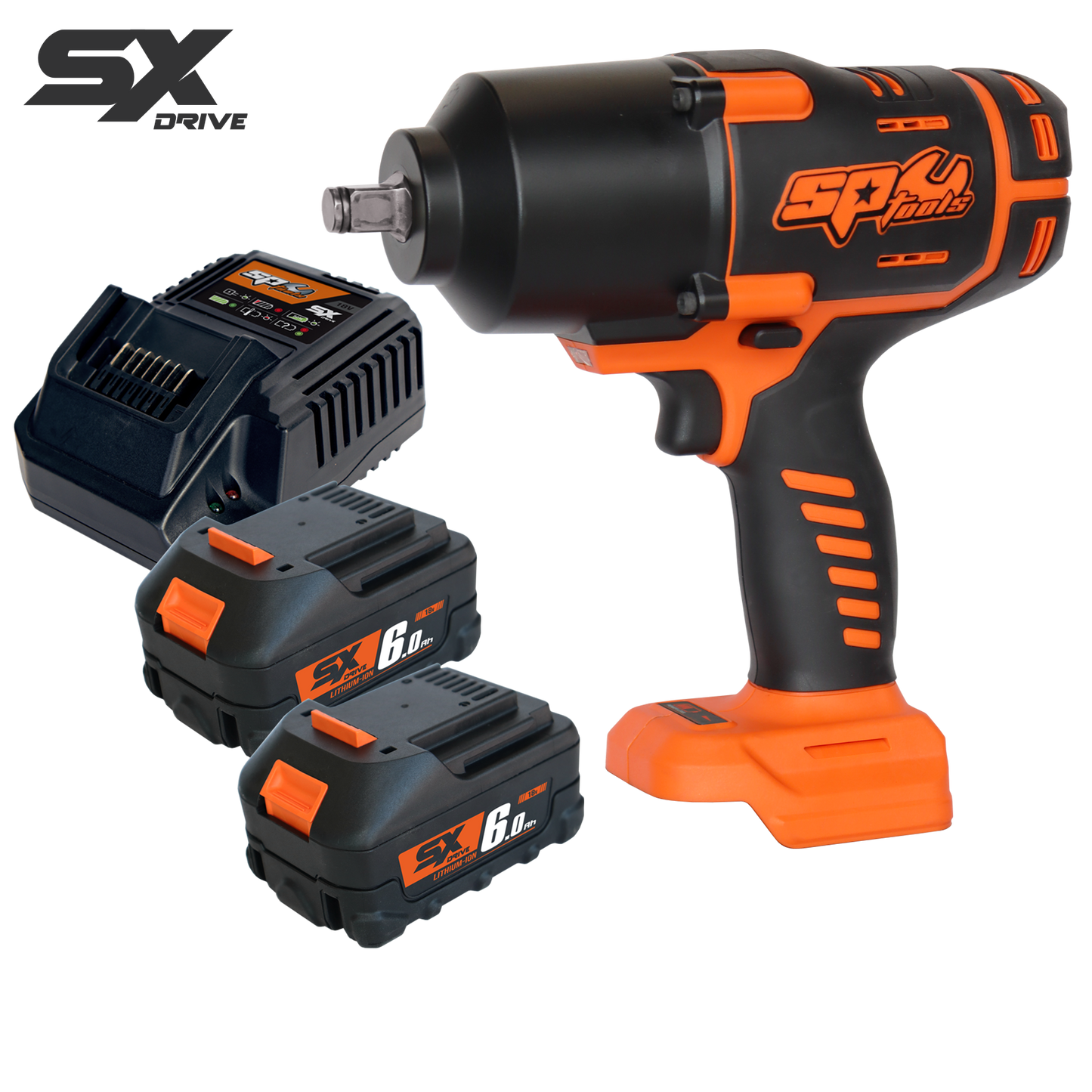SP Tools 18V 1/2"Dr Brushless Impact Wrench Kit - 6.0Ah X2 - Sx Drive SP83130
