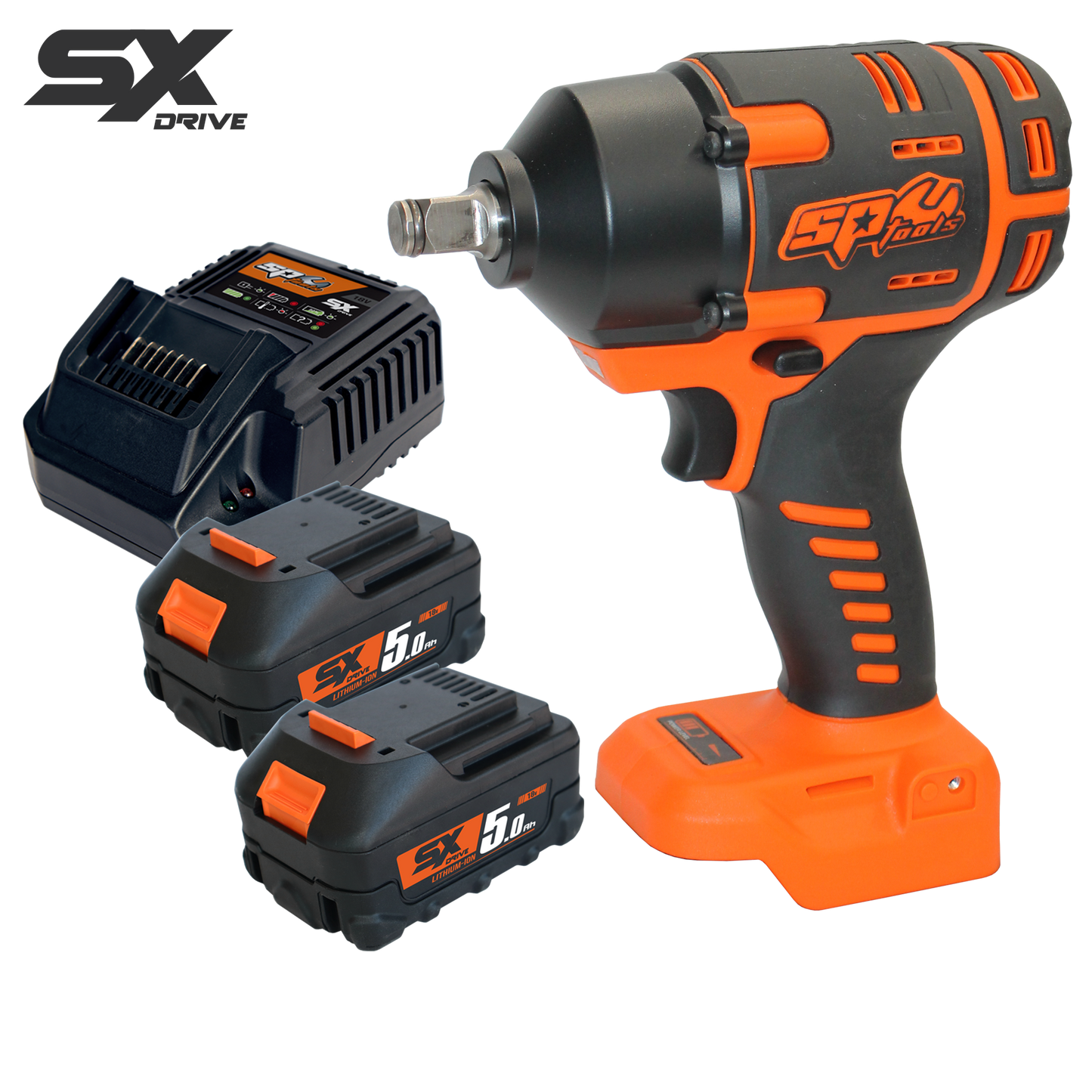 SP Tools 18V 1/2"Dr Brushless Impact Wrench Kit - 5.0Ah X2 - Sx Drive SP83134