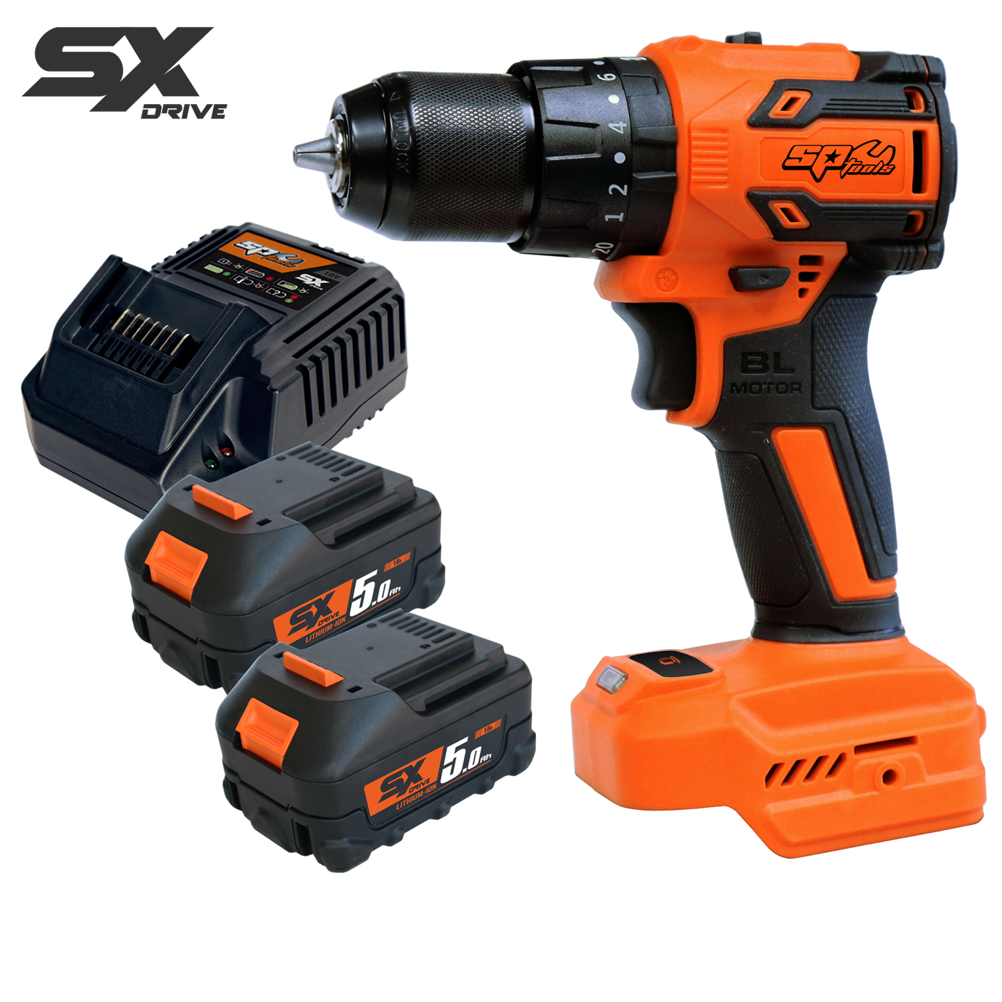SP Tools Cordless - 18V Drill/Driver Brushless - 5.0Ah X2 Batteries & Charger - Sx Drive SP83235
