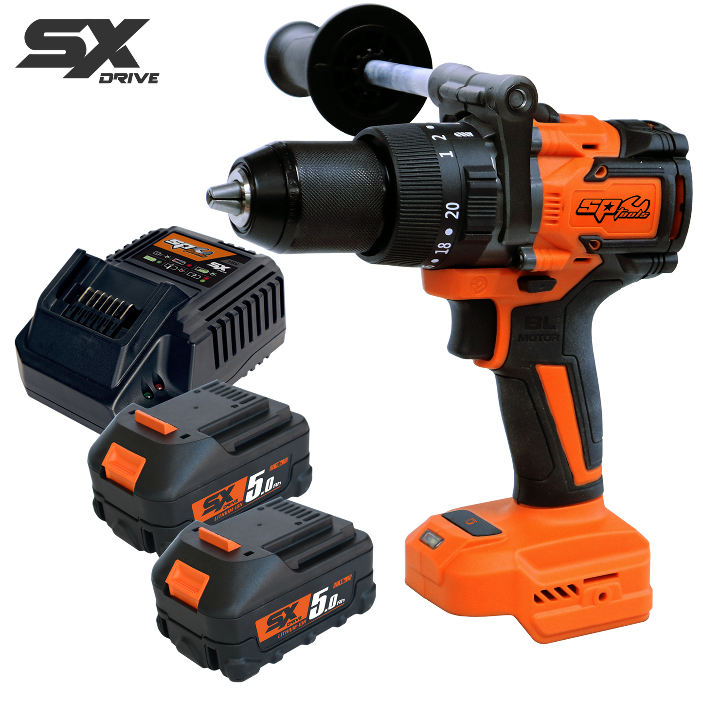 SP Tools Cordless - 18V Hammer Drill/Driver Brushless - 5.0Ah X2 Batteries & Charger - Sx Drive SP83244
