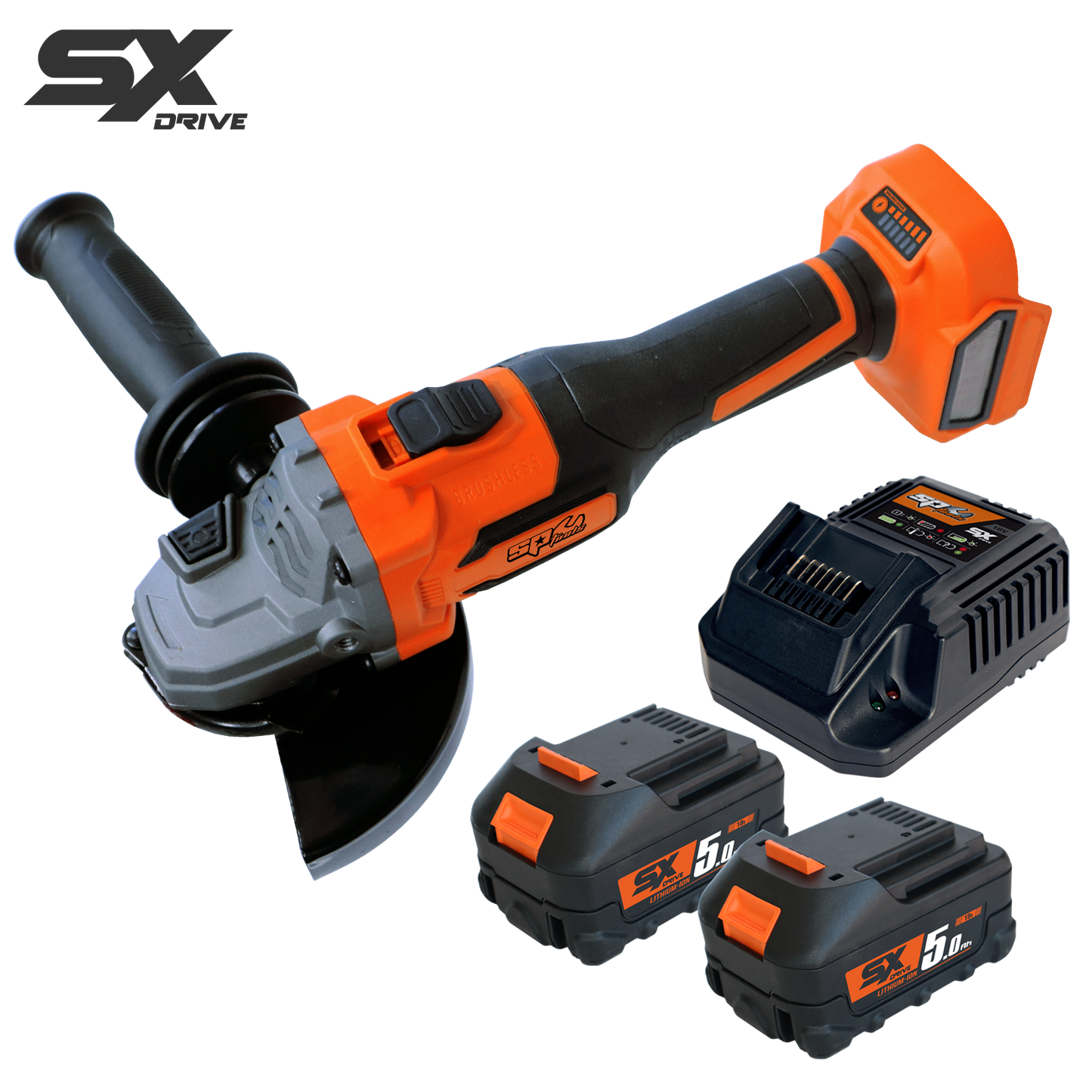 SP Tools Cordless - 18V 5In Brushless Angle Grinder - Slide Switch - 5.0Ah X2 Batteries & Charger - Sx Drive SP83311
