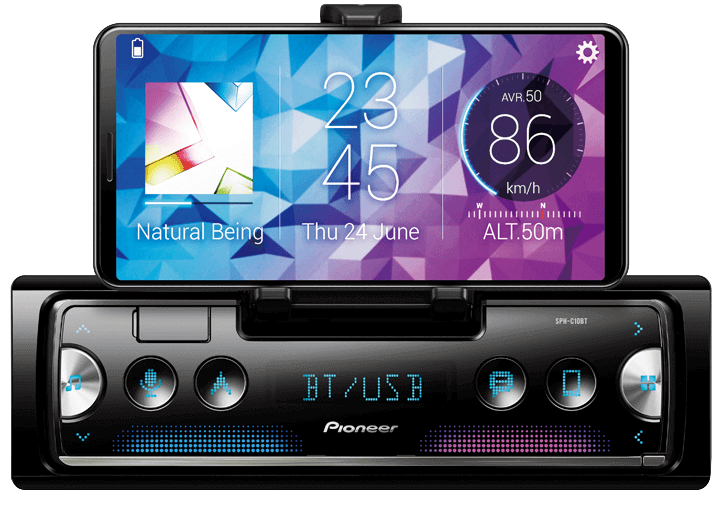 Pioneer 1-Din Media Player With Built In Smart Phone Cradle And Bluetooth SPH-C10BTSB