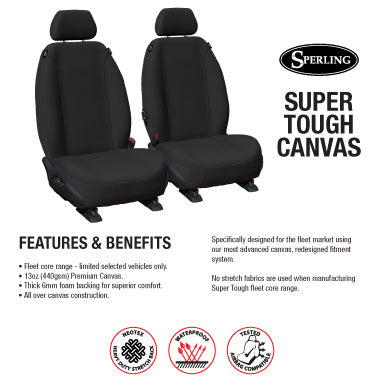 Sperling Super Tough Canvas Front Black Seat Covers Suits Hilux 2015-On RM1005STB