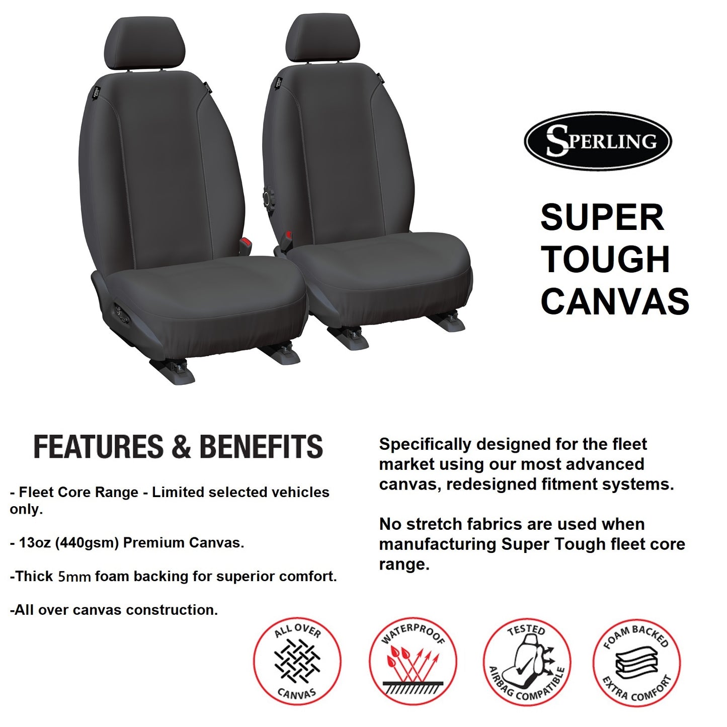 Sperling Super Tough Canvas Front Charcoal Seat Covers Suits BT50 DMax MUX 2020-On RM1224STC