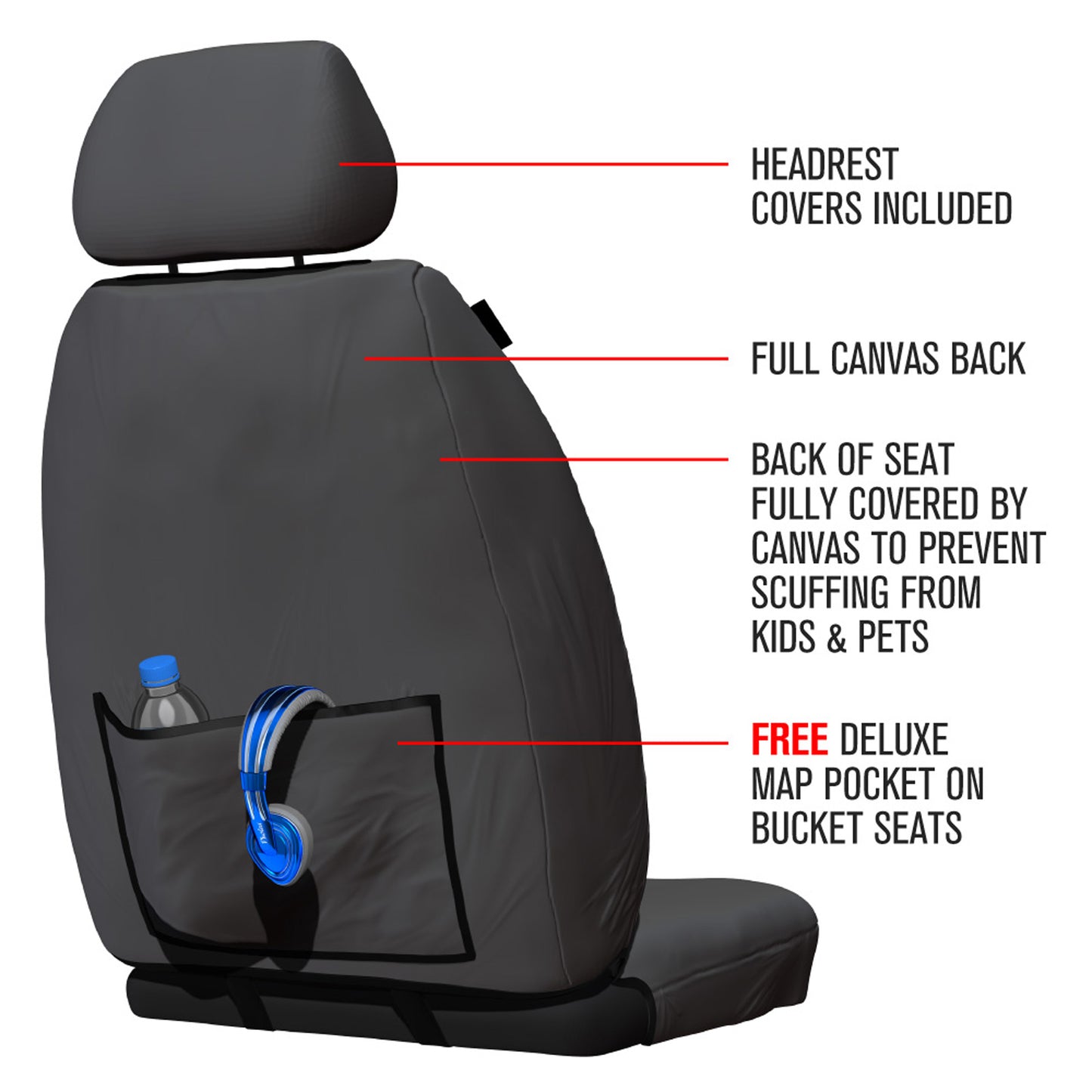 Sperling Tradies Canvas Front Black Seat Covers Suits Hilux 2015-On RM1005TRB