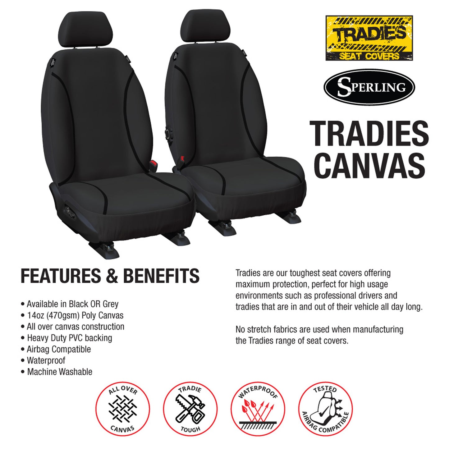 Sperling Tradies Canvas Front Black Seat Covers Suits Navara 2015-On RM1011TRB