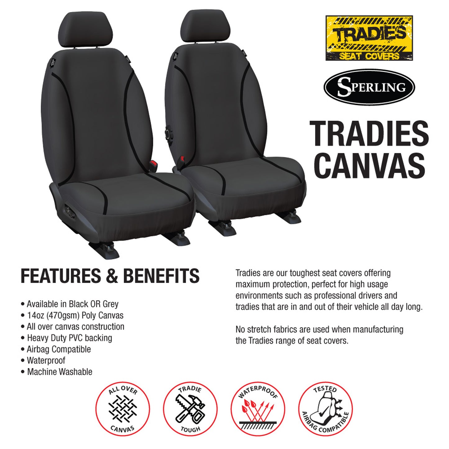 Sperling Tradies Canvas Front Grey Seat Covers Suits Landcruiser VDJ76 VDJL76 VDJ79 VDJL79 2007-On RM1029TRG