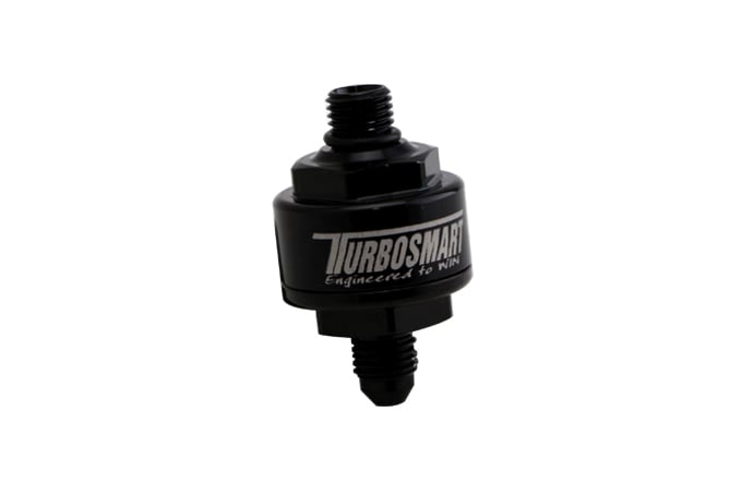 Turbosmart Billet Turbo Oil Feed Filter 44um -4AN To -4ORB (Black)
