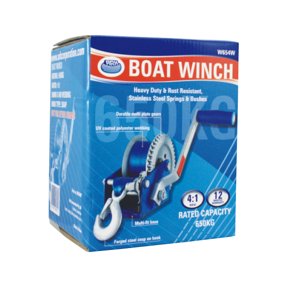 ARK Ark Boat Winch 4:1 - 650Kg - Forged Steel Snap On Hook - 50Mm X 6M Webbing 186W654W