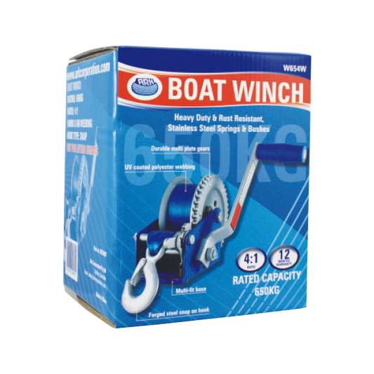 ARK Ark Boat Winch 4:1 - 650Kg - Forged Steel Snap On Hook - 50Mm X 6M Webbing 186W654W