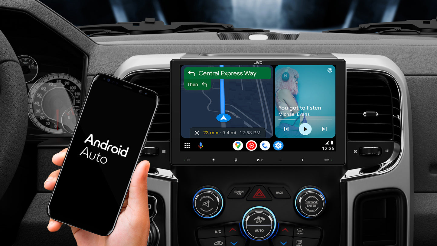 JVC 1-DIN 9in. WSVGA AV Receiver W/Wireless CarPlay & Android Auto, USB & Built-In Bluetooth SWC KW-Z8009F