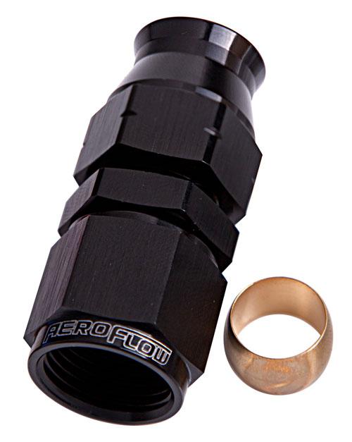 Aeroflow AF109-06BLK 3/8" Hard Line To -6AN Female Adapter Black W/ Olive