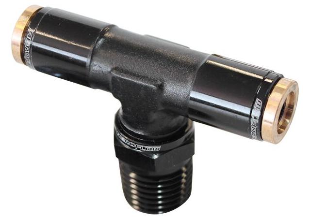 Aeroflow AF124-04-02BLK 1/8" NPT Tee To 2 X 1/4" 120 Series Nylon Black Fitting AF124-04-02BLK