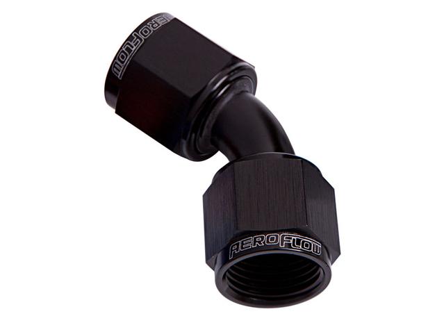 Aeroflow AF132-06BLK 45Deg Female Flare -6AN Black Swivel Union