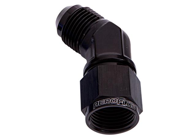 Aeroflow AF142-03BLK 45Deg Female - Male -3AN Black Swivel Nut
