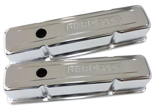 Aeroflow AF1821-5000 Valve Cover Tall Chrome With Logo Fits Chev 283-350 SBC