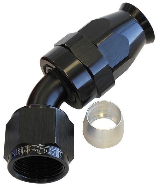 Aeroflow AF202-06DBLK Alloy 45 Deg Hose End -6AN Black Full Swivel Suits Teflon AF202-06DBLK