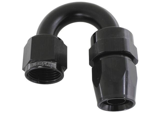 Aeroflow AF206-06DBLK Alloy 180 Deg Hose End -6AN Black Full Swivel Suits Teflon AF206-06DBLK