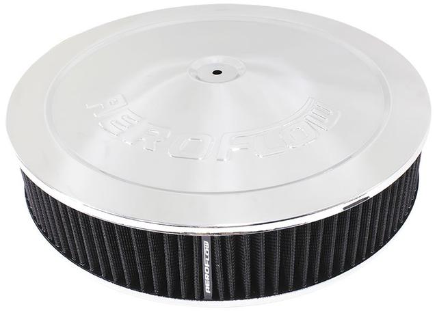 Aeroflow AF2851-1280 14" X 3" Air Cleaner Assy 5-1/8" Dropbase Chrome, Cotton