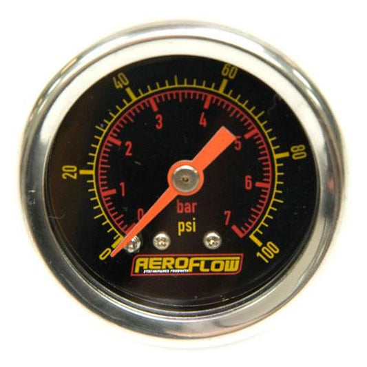 Aeroflow 1-1/2" 0-100 PSI Pressure Gauge Black Face Orange Pointer AF30-2005