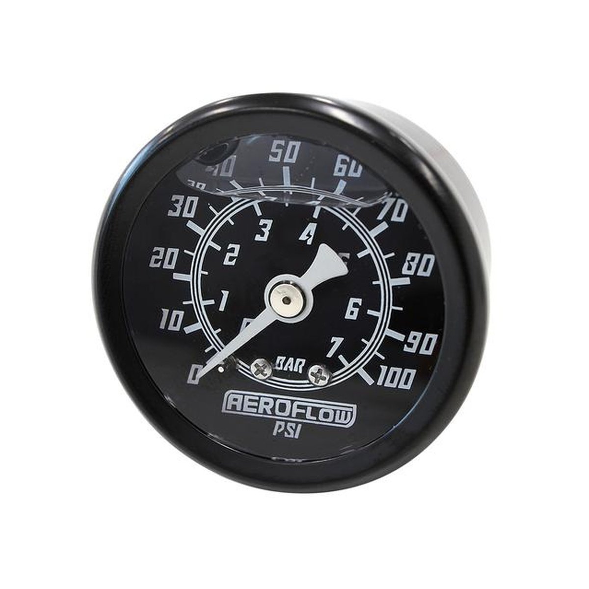 Aeroflow 1-1/2" 0-100 PSI Liq Fil Gauge Black Face White Pointer
