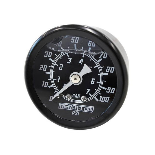 Aeroflow 1-1/2" 0-100 PSI Liq Fil Gauge Black Face White Pointer