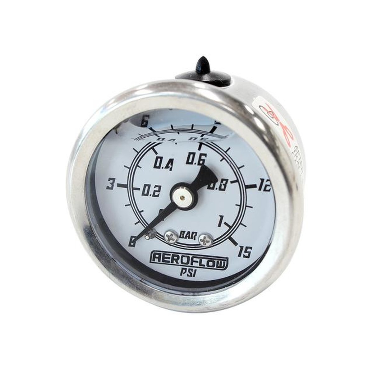 Aeroflow 1-1/2" 0-15 PSI Liq Fill Gauge White Face Black Pointer