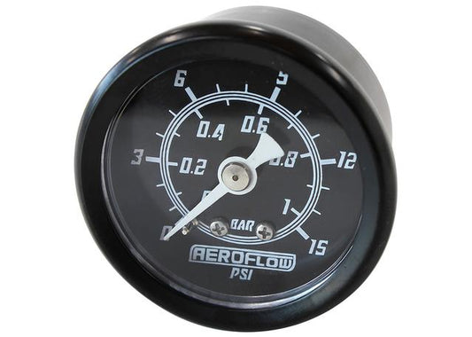 Aeroflow 1-1/2" 0-15 PSI Press Gauge Black Face White Pointer