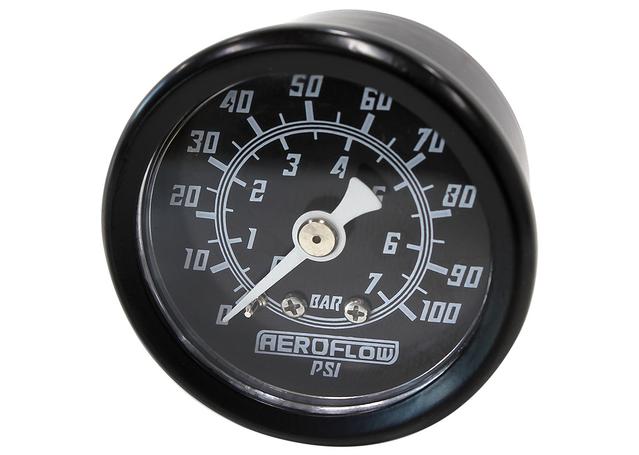 Aeroflow 1-1/2" 0-100 PSI Press Gauge Black Face White Pointer