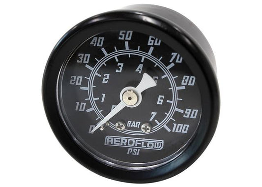 Aeroflow 1-1/2" 0-100 PSI Press Gauge Black Face White Pointer