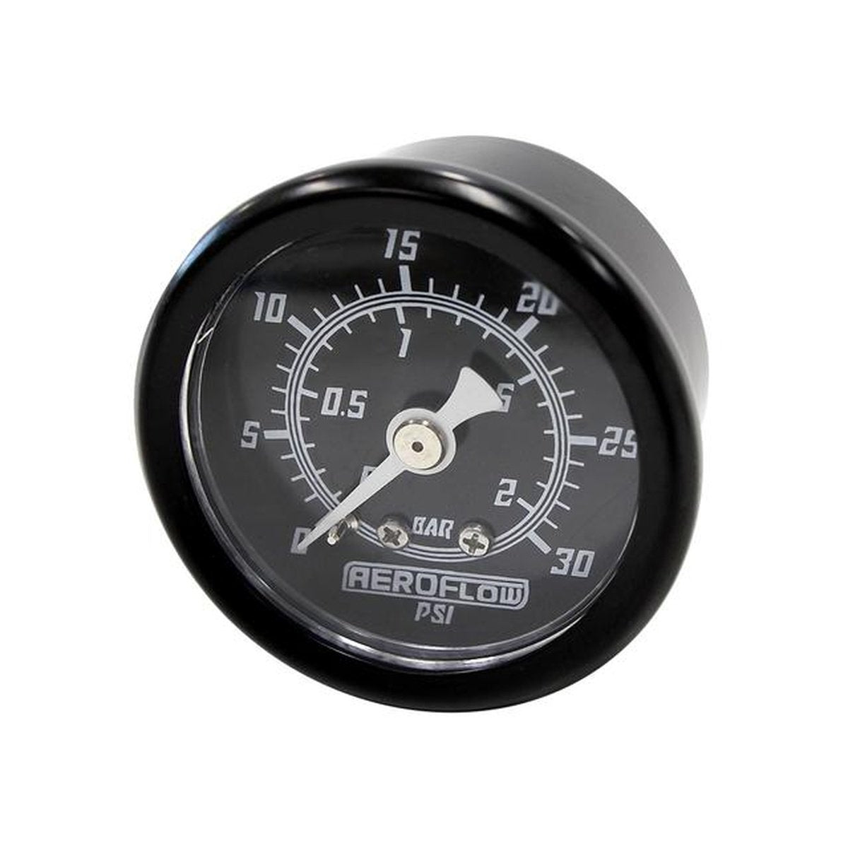 Aeroflow 1-1/2" 0-30 PSI Press Gauge Black Face White Pointer