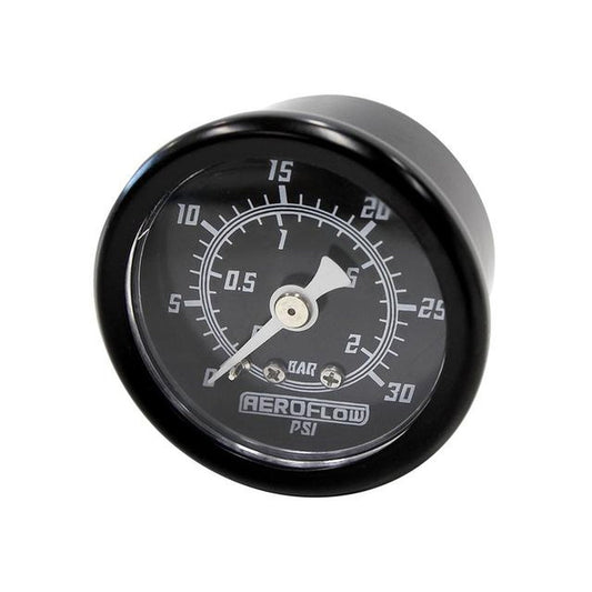 Aeroflow 1-1/2" 0-30 PSI Press Gauge Black Face White Pointer