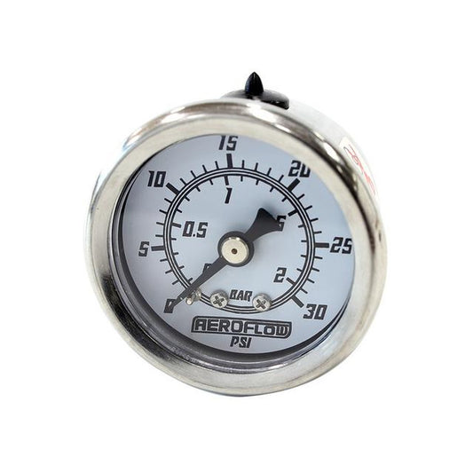 Aeroflow 1-1/2" 0-30 PSI Pressure Gauge White Face Black Pointer