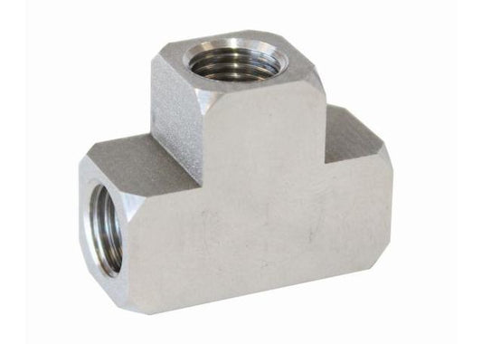 Aeroflow AF386 S.S Female Tee 3/8"-24 Inverted Seat X 2 And 1/8"-27 NPT X 1 AF386