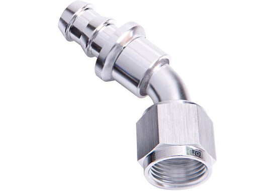 Aeroflow AF402-06S 45 Deg Push Lock End -6AN Silver No Clamp Required AF402-06S