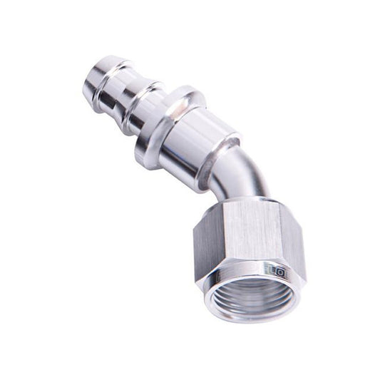 Aeroflow AF402-10S 45 Deg Push Lock End -10AN Silver No Clamp Required AF402-10S