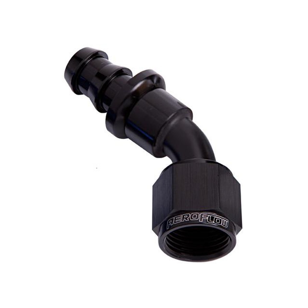 Aeroflow AF402-06BLK 45 Deg Push Lock End -6AN Black No Clamp Required AF402-06BLK