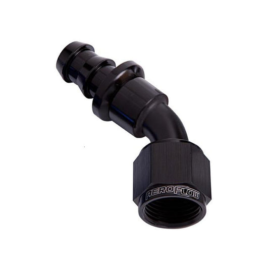 Aeroflow AF402-06BLK 45 Deg Push Lock End -6AN Black No Clamp Required AF402-06BLK