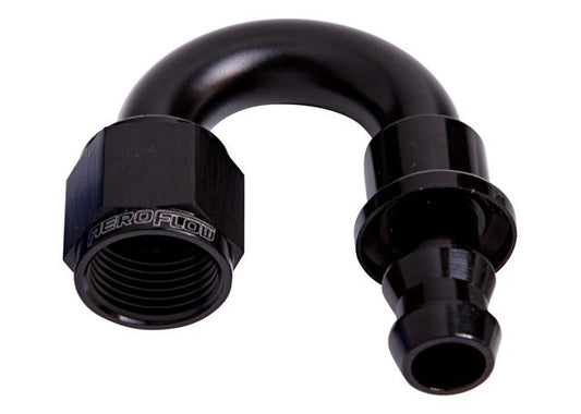 Aeroflow AF406-10BLK 180 Deg Push Lock End -10AN Black No Clamp Required AF406-10BLK