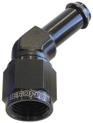 Aeroflow AF412-06-05BLK Female -6AN 45Deg To 5/16"Barb Black Swivel Nut
