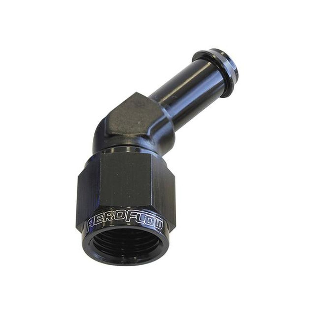 Aeroflow AF412-08BLK Female -8AN 45Deg To 1/2" Barb Black Swivel Nut