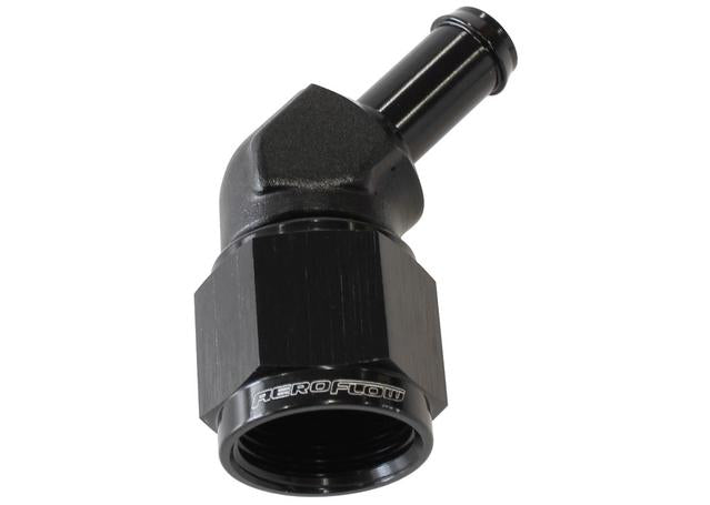 Aeroflow AF412-08-06BLK Female -8AN 45Deg To 3/8" Barb Black Swivel Nut
