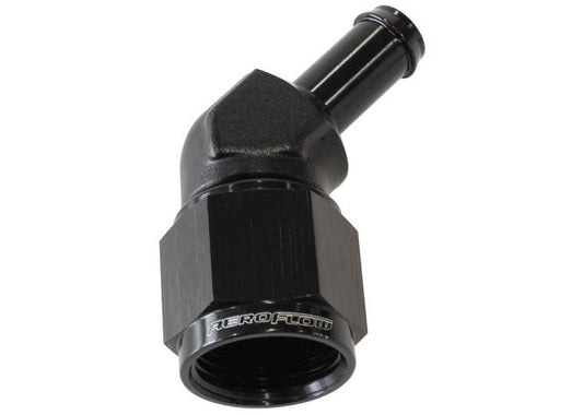 Aeroflow AF412-08-06BLK Female -8AN 45Deg To 3/8" Barb Black Swivel Nut