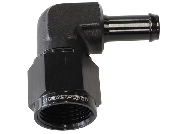 Aeroflow AF413-08-06BLK Female -8AN 90Deg To 3/8" Barb Black Swivel Nut